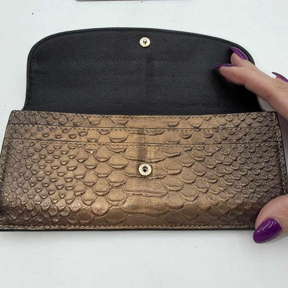 Coach Metallic Bronze Python Embossed Leather Slim Envelope Wallet - Picture 5 of 12